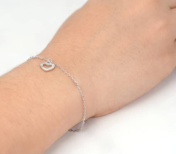 5A Quality Sterling Silver Heart Bracelet with Sparkling Zircon Stones