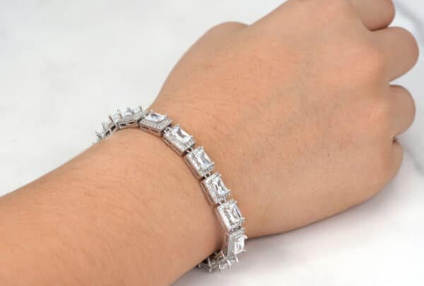 Sparkling Sterling Silver Tennis Bracelet with Large Rectangular Cubic Zircon Stones