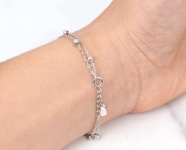 Stunning Sterling Silver Bracelet with Heart-Shaped Apple Stem Design and Chic Silver Beads unique design - Image 4