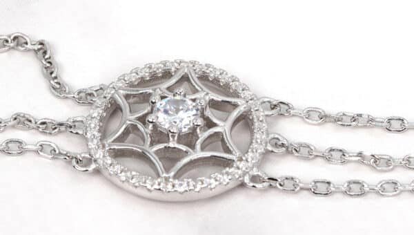 Stunning Sterling Silver Bracelet with Sparkling Zircon Stones and Spider Web Design, featuring a Large Center Stone - Image 3