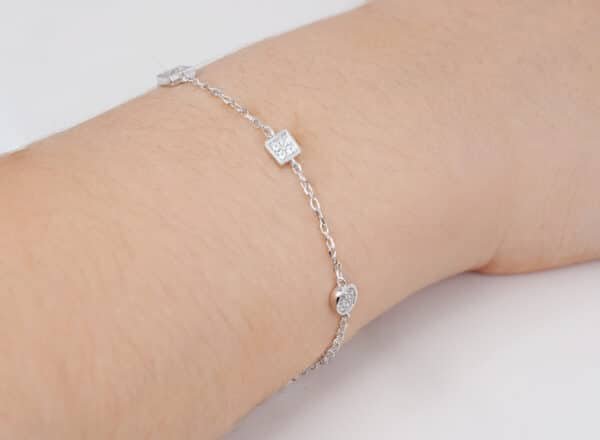 Stunning Sterling Silver Bracelet with 4 Unique Geometric Shapes and Sparkling Zircon Stones - Image 3