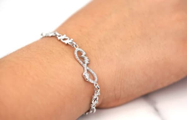 Forever Symbol Sterling Silver Bracelet with Circle and Chain Detailing in Various Shapes