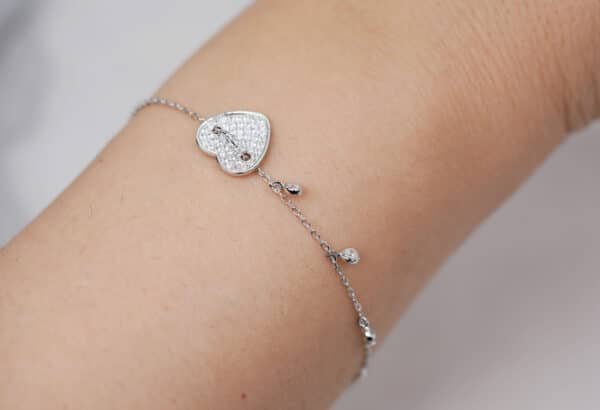 Sparkling Heart: Sterling Silver Bracelet with Zircon Stones