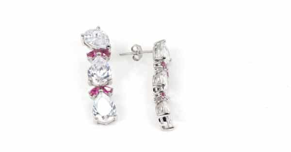 Large Zircon and Fuchsia Sterling Silver Statement Earrings