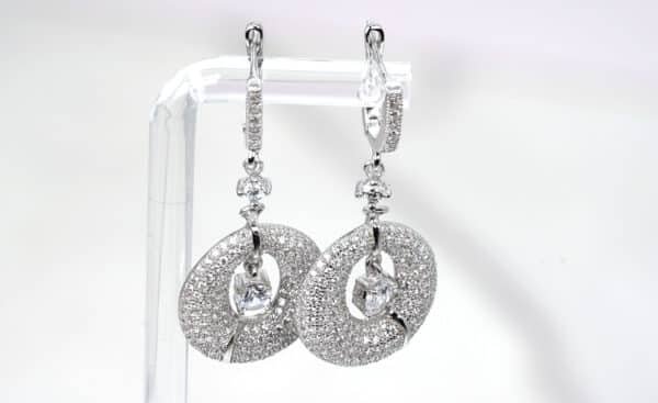 Zircon-Studded Sterling Silver Hoop Earrings with Central Stone - Image 4