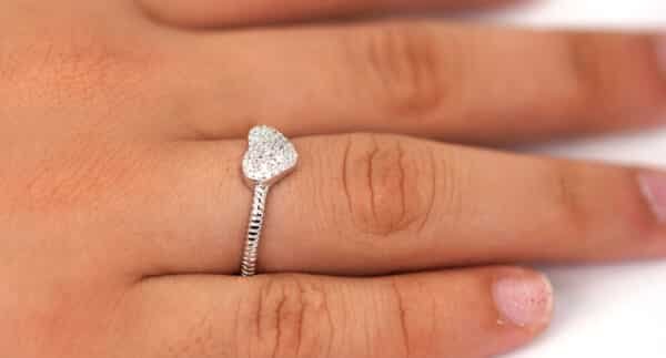 Sparkling Sterling Silver Double Heart Ring with Zircon Accents and Sleek Silver Band