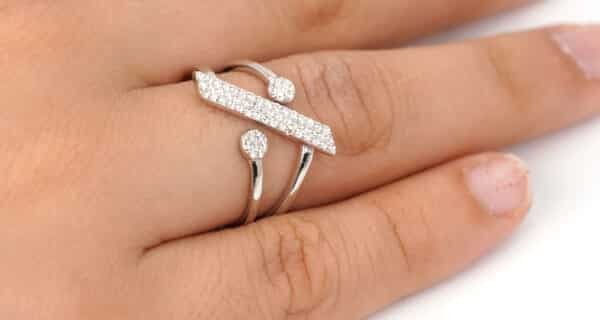 Unique Sterling Silver Ring with Sparkling Zircon Stones and Striking Percentage Symbol Design