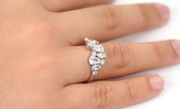 Artfully Designed Sterling Silver Ring with Exquisite Zircon Stones in a Unique Assortment of Shapes