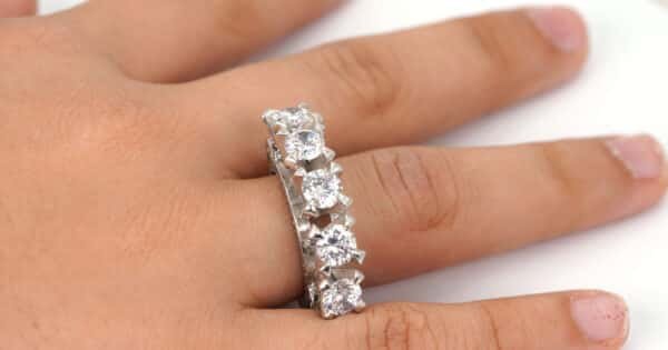 Bold and Beautiful: Sterling Silver Ring with 5 Large Zircon Stones in Bulge Design