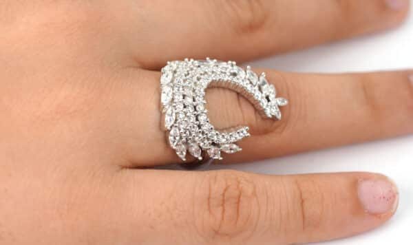 Stunning Sterling Silver Ocean Wave Ring with Dazzling Zircon Stones