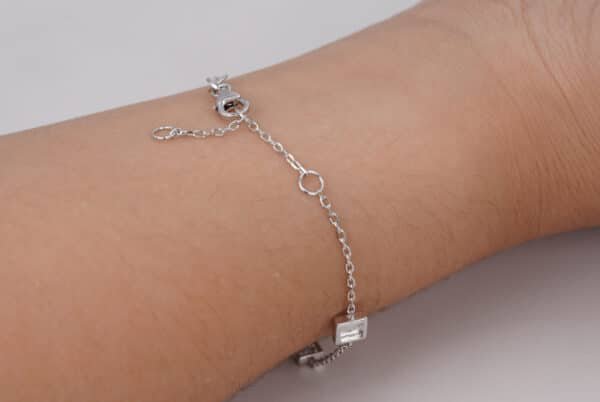 Stunning Sterling Silver Bracelet with 4 Unique Geometric Shapes and Sparkling Zircon Stones - Image 2
