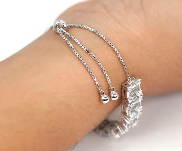 Stunning Sterling Silver Bracelet with Sparkling Zirconia Stones - Adjustable Fit - Image 5