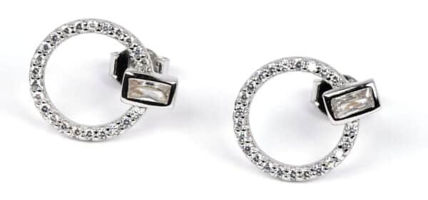 Sterling Silver Circle Stud Earrings with Sparkling Zircon Stones - Elegant and Timeless Jewelry - Image 4