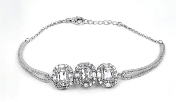 Sparkling Square: Adjustable Sterling Silver Bracelet with a Central Zircon Stone and Surrounding Sparkling Accents