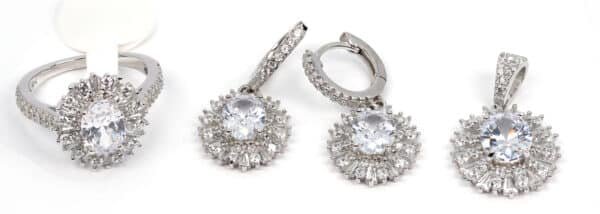 Sparkle of our premium sterling silver jewelry set earrings ring and necklace, adorned with intricately crafted zircon stones - Image 4