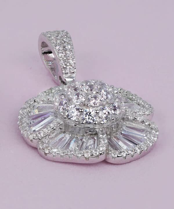 Sparkling Sterling Silver Jewelry Set with Zircon Flowers - Ring, Earrings, and Necklace - Image 4