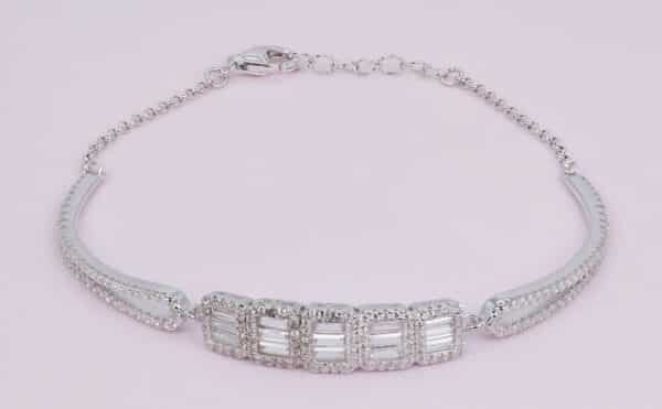 Stunning Sterling Silver Bracelet with 5 Square Zircon-Embellished Shapes and Delicate Surrounding Stones - Image 4