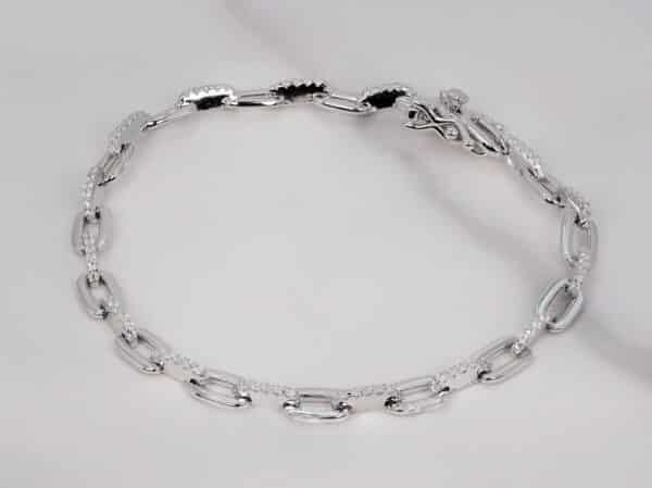 Stunning Sterling Silver Chain Bracelet with Alternating Zircon and Plain Chains - Image 5