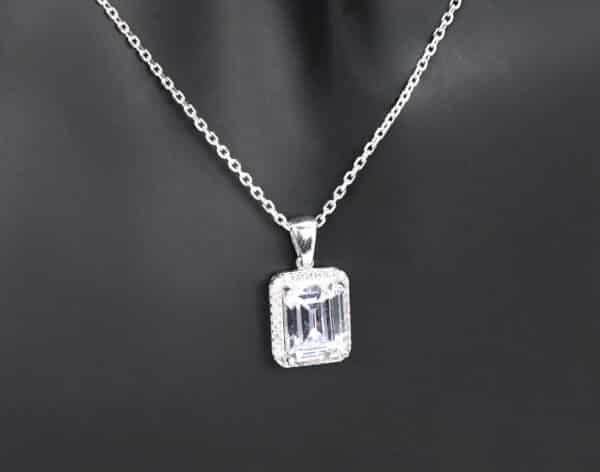 Elegant Sterling Silver Jewelry Set with Rectangular Zircon Stones - Necklace, Ring, and Earrings - Image 5