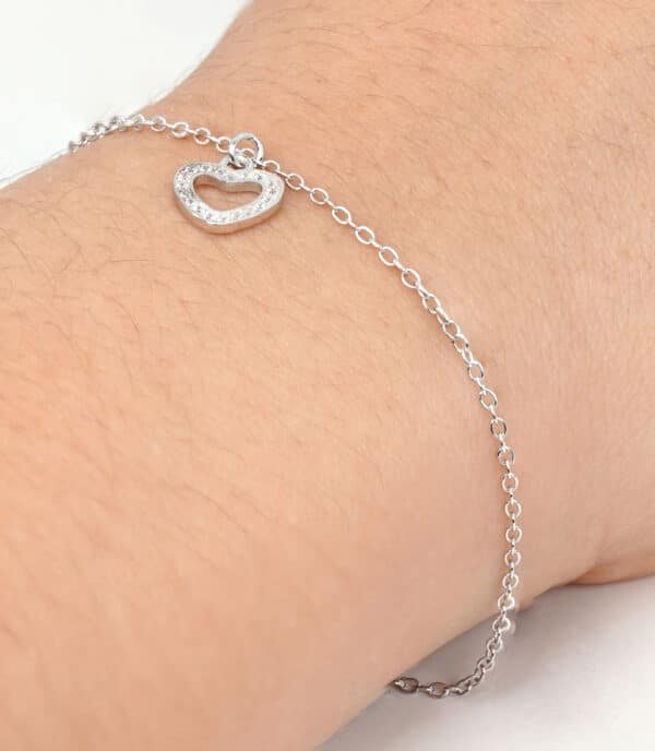 5A Quality Sterling Silver Heart Bracelet with Sparkling Zircon Stones - Image 4