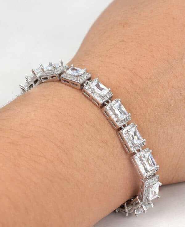 Sparkling Sterling Silver Tennis Bracelet with Large Rectangular Cubic Zircon Stones - Image 4
