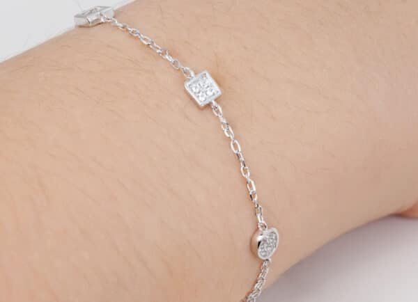 Stunning Sterling Silver Bracelet with 4 Unique Geometric Shapes and Sparkling Zircon Stones - Image 4