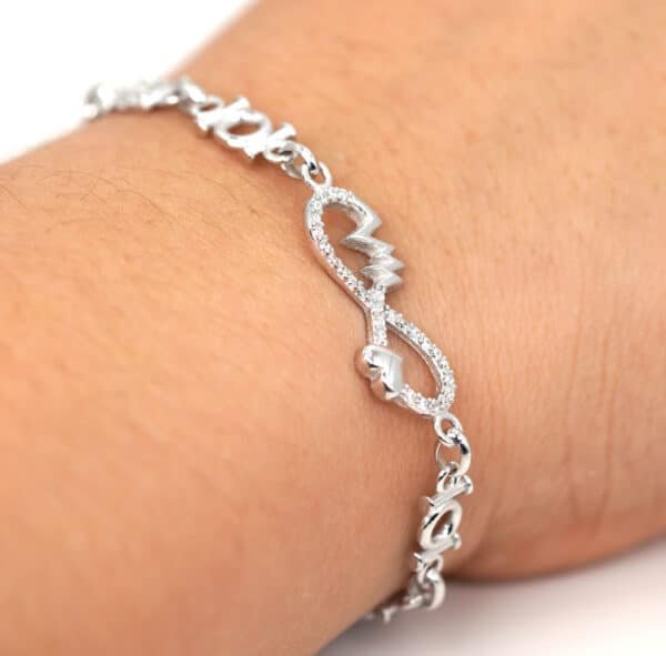 Forever Symbol Sterling Silver Bracelet with Circle and Chain Detailing in Various Shapes - Image 4