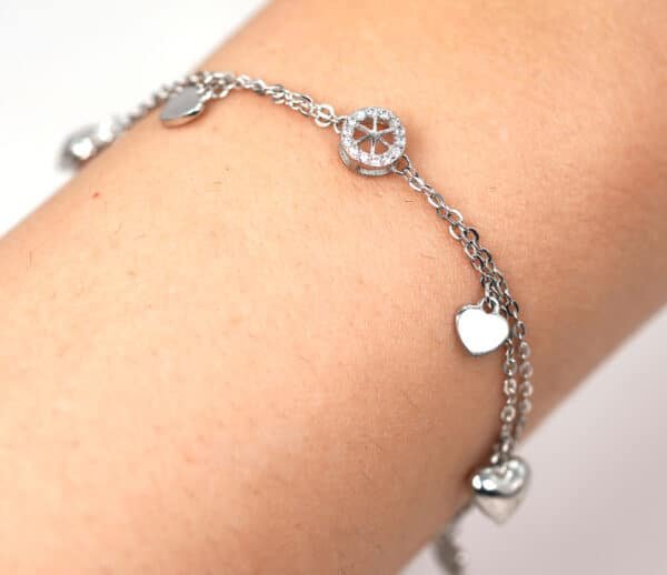 Elegant Sterling Silver Heart and Circle Pendant with Double Chain and zircons stones - Image 4