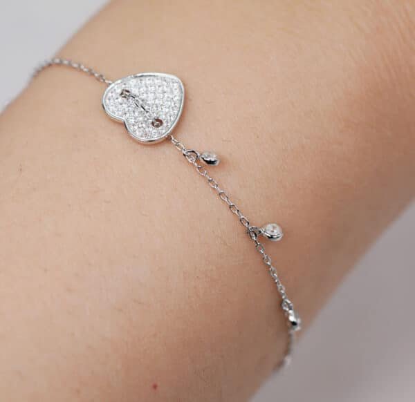 Sparkling Heart: Sterling Silver Bracelet with Zircon Stones - Image 4