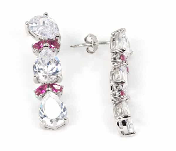 Large Zircon and Fuchsia Sterling Silver Statement Earrings - Image 4
