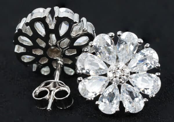 Handcrafted Sterling Silver Flower Earrings with Sparkling Zircon Stones - Image 4