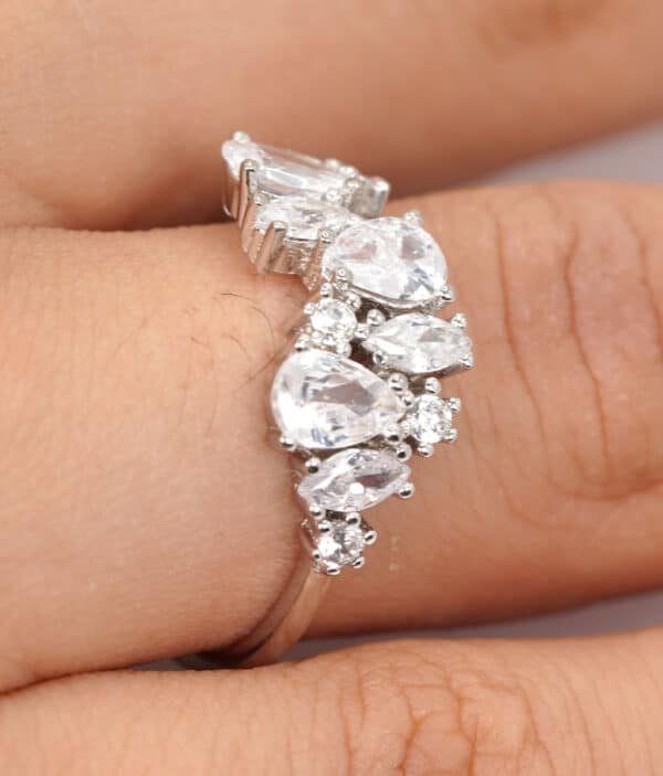 Artfully Designed Sterling Silver Ring with Exquisite Zircon Stones in a Unique Assortment of Shapes - Image 4