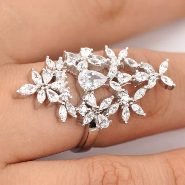 Sparkling Sterling Silver Ring with Stunning Zircon Stones in a Long, Eye-Catching Design - Image 4