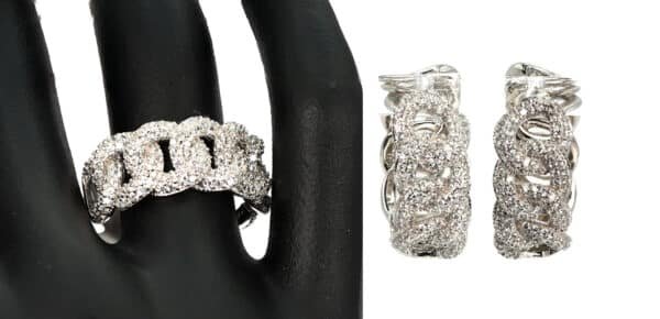 Sparkling Sterling Silver Set: Iced Earrings and Ring with Zircon Stones - Image 4