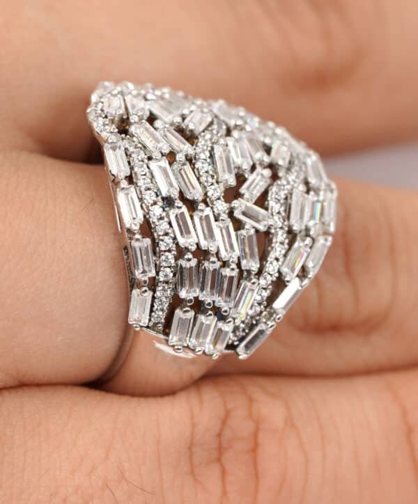 Radiant Sterling Silver Ring with a Dazzling Stream of Zircon Stones - Image 4