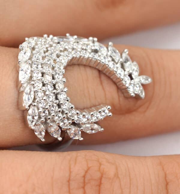 Stunning Sterling Silver Ocean Wave Ring with Dazzling Zircon Stones - Image 4