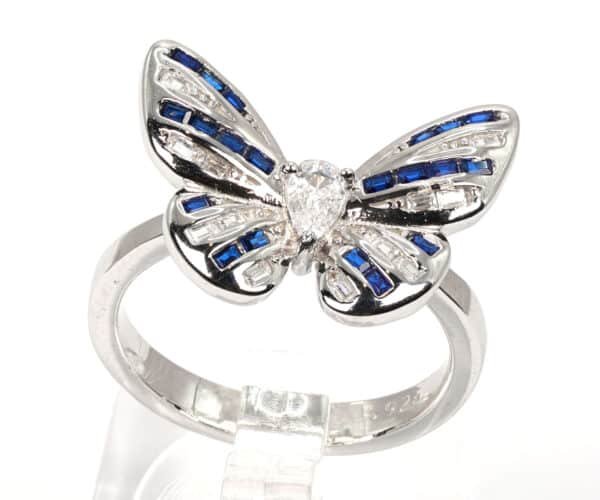 Bold and Beautiful Sterling Silver Butterfly Ring with Blue Gemstone and Zircon Accents - Image 5