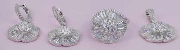 Sparkling Sterling Silver Jewelry Set with Zircon Flowers - Ring, Earrings, and Necklace - Image 5