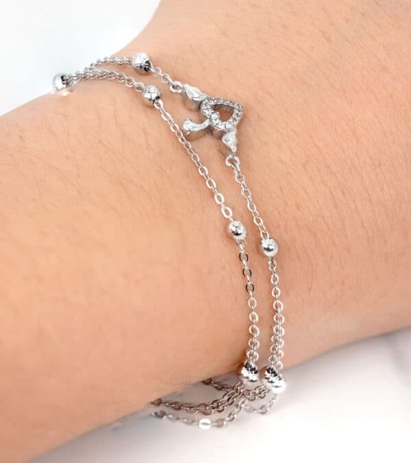 Stunning Sterling Silver Bracelet with Heart-Shaped Apple Stem Design and Chic Silver Beads unique design - Image 5