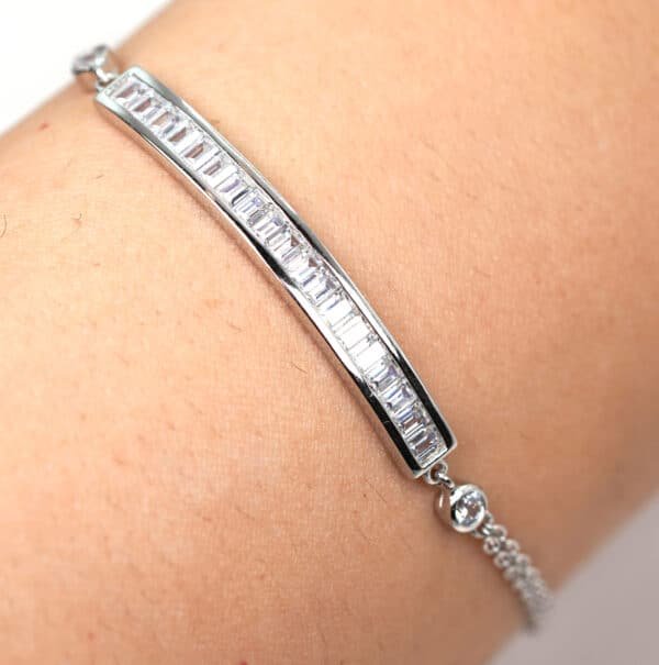 Sparkling Sterling Silver Bracelet with 5A Cubic Zircon Stones and Delicate Chain Detailing - Image 5