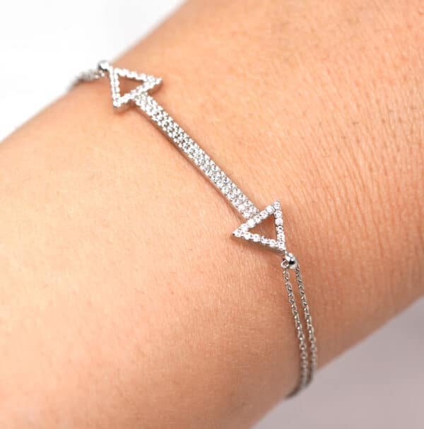 Zircon-Encrusted Sterling Silver Bracelet with Interlocking Arrow Design - Image 5