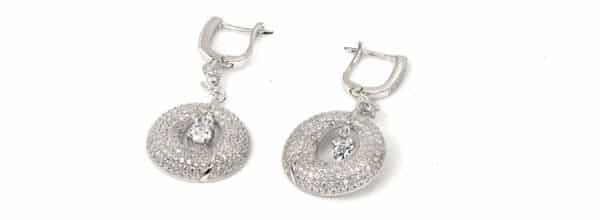 Zircon-Studded Sterling Silver Hoop Earrings with Central Stone
