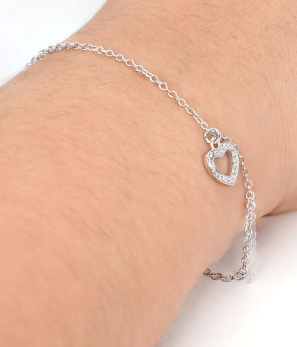 5A Quality Sterling Silver Heart Bracelet with Sparkling Zircon Stones - Image 6