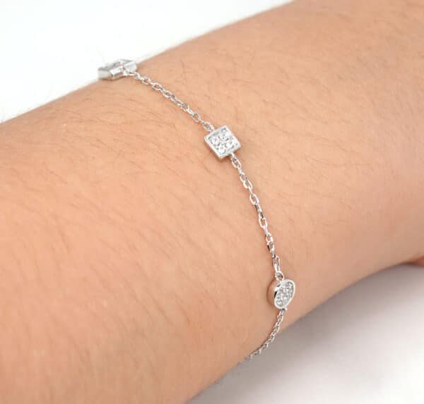 Stunning Sterling Silver Bracelet with 4 Unique Geometric Shapes and Sparkling Zircon Stones - Image 6