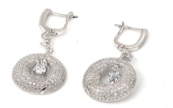 Zircon-Studded Sterling Silver Hoop Earrings with Central Stone - Image 6