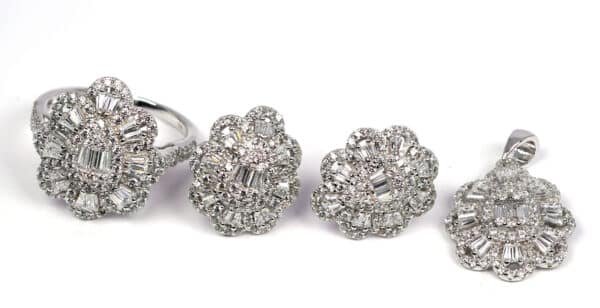 Flower Blossom Sterling Silver Jewelry Set: Ring, Earrings, and Necklace - Image 6