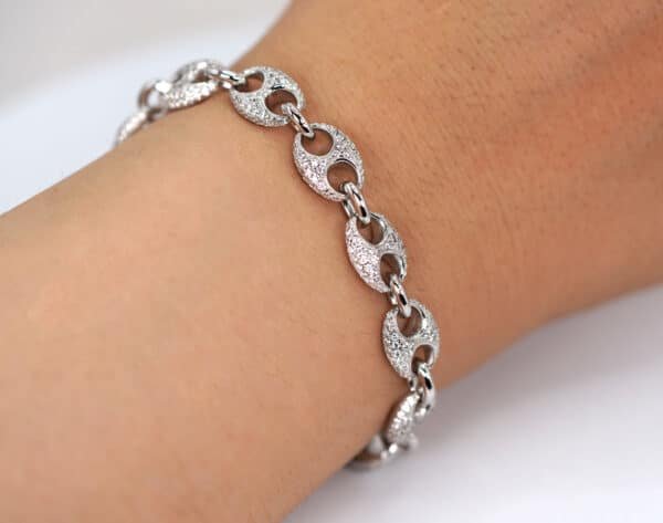 Elegant Sterling Silver Bracelet with Sparkling Zircon Stones and Unique Double Chain Design - Image 7