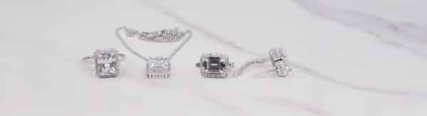 Elegant Sterling Silver Jewelry Set with Rectangular Zircon Stones - Necklace, Ring, and Earrings