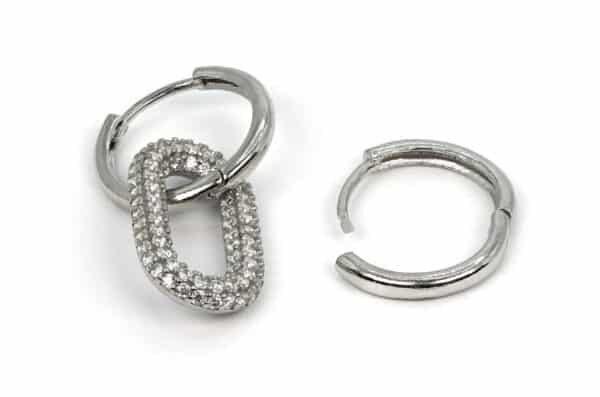 Zircon Chain and Circle: Sterling Silver Unisex Earrings for Effortlessly Chic Style