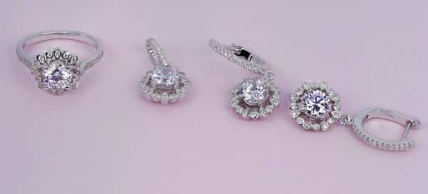 Sparkling Sterling Silver Jewelry Set with Zircon Stones - Ring, Earrings, and Necklace Ensemble - Image 7